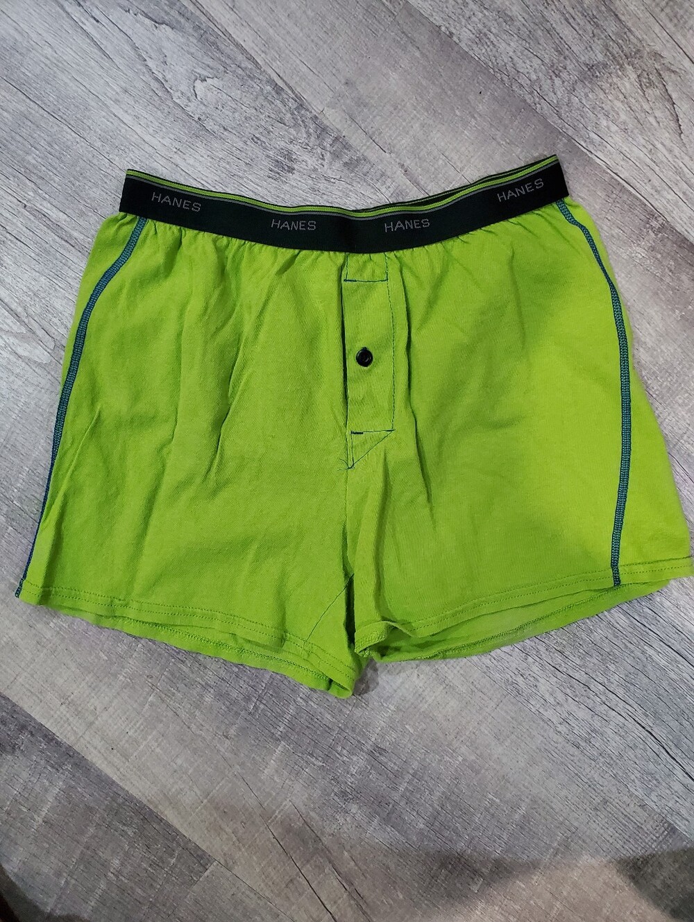 Hanes Men's Neon Green Cotton Boxer Shorts with Black Waistband